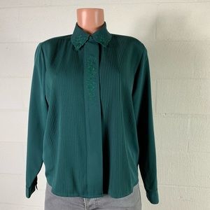 Claudia Richard Blouse pin-tuck vintage green 8P